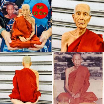 Lifelike Wax Art Meditation Monk Statue Toh Watpradoochimpee Thai Amulet #15847