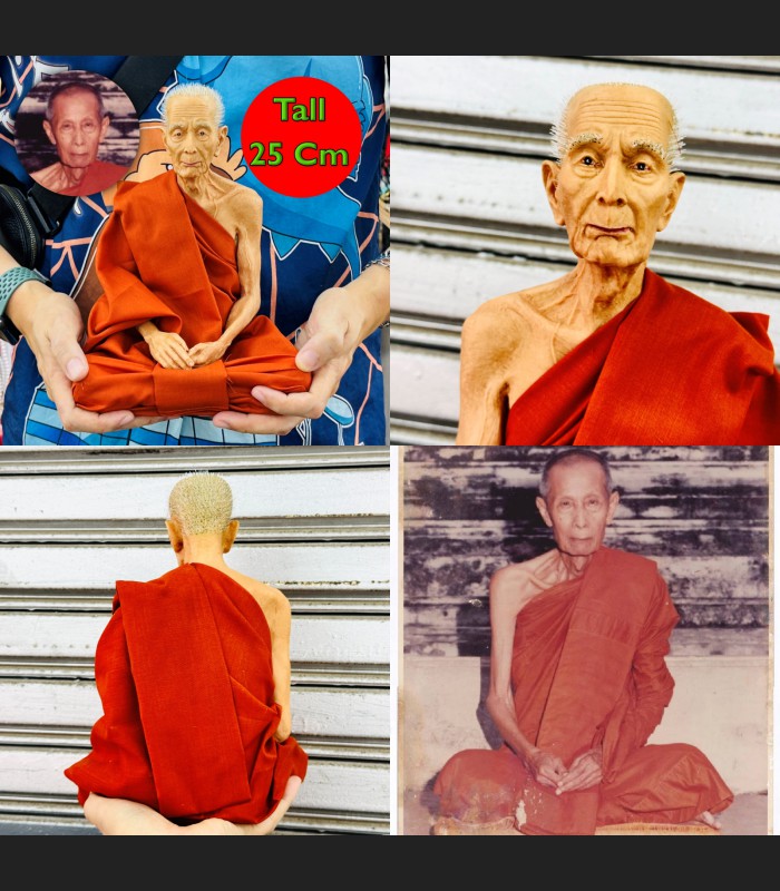 Lifelike Wax Art Meditation Monk Statue Toh Watpradoochimpee Thai Amulet #15847