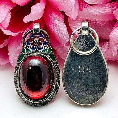 Protection S/S Pendant Leklai Naga Eye Lucky Stone Magic Red Thai Amulet #15859