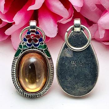 Wealth S/S Pendant Leklai Naga Eye Lucky Stone Magic Orange Thai Amulet #15860