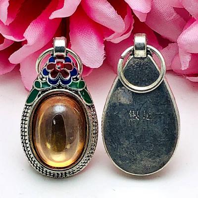 Wealth S/S Pendant Leklai Naga Eye Lucky Stone Magic Orange Thai Amulet #15860
