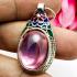 Charm S/S Pendant Leklai Naga Eye Lucky Stone Magic Love Pink Thai Amulet #15861