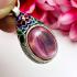 Charm S/S Pendant Leklai Naga Eye Lucky Stone Magic Love Pink Thai Amulet #15861