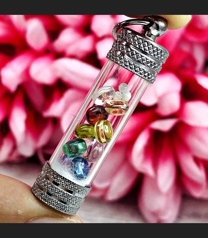 Leklai Naga Eye Tube Set9 Color Crystal Lucky Magic Protection Thai Amulet 15877
