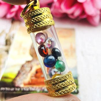 Leklai Naga Eye Tube Crystal Set9 Color Complitition Fortune Thai Amulet #15878 GEMS COLORED HEALING IMMORTAL TAKUD TUBE GOLD18K