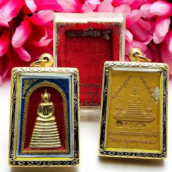 SOMDEJ 108 MONK MASS CHANT THAI AMULET WATNOK 9 ROW SEAT BASE GOLD BE2553