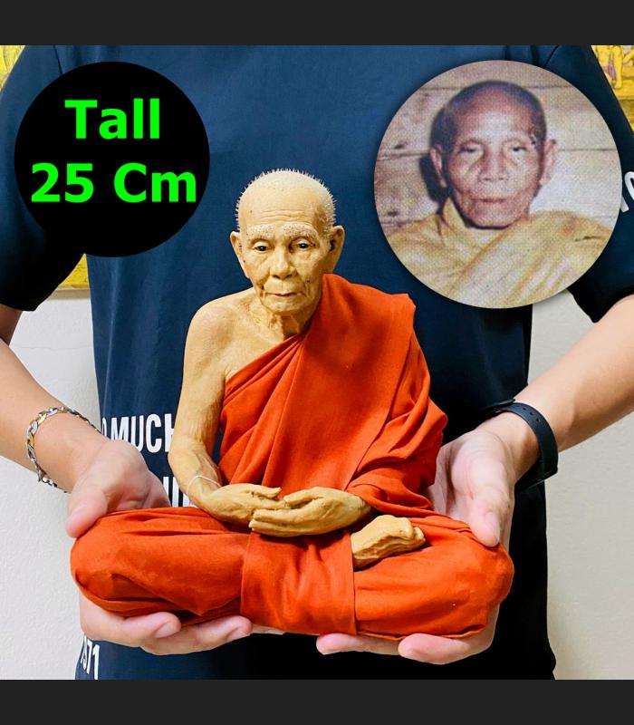 LIFELIKE WAX FINE ART THAI MONK STATUE AMULET LP KLAY WAT SUANKAN MEDITATION 9 INCH