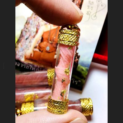 PINK WAXY CANDLE ROBE LEKLAI BALL PENDANT AMULET THAI TAKUD TUBE LP SOMPORN