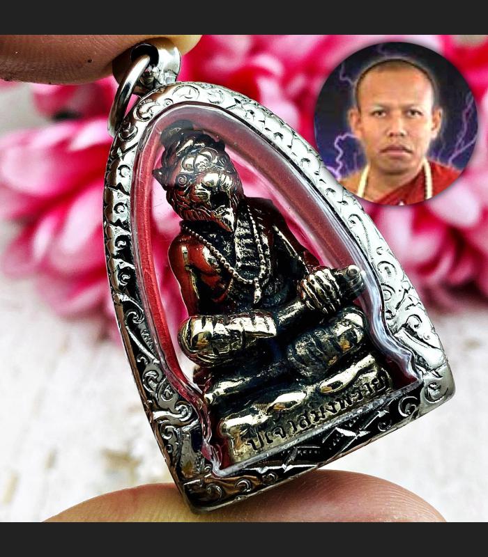 Miniature Lersri Puseir Saming Tiger Hermit Lucky Nen Be2555 Thai Amulet #16002