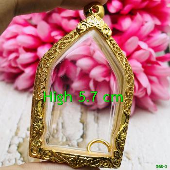 Large Empty Metal Frame Case Micron 24k Gold KhunPaen Big 6cm Thai Amulet #16034