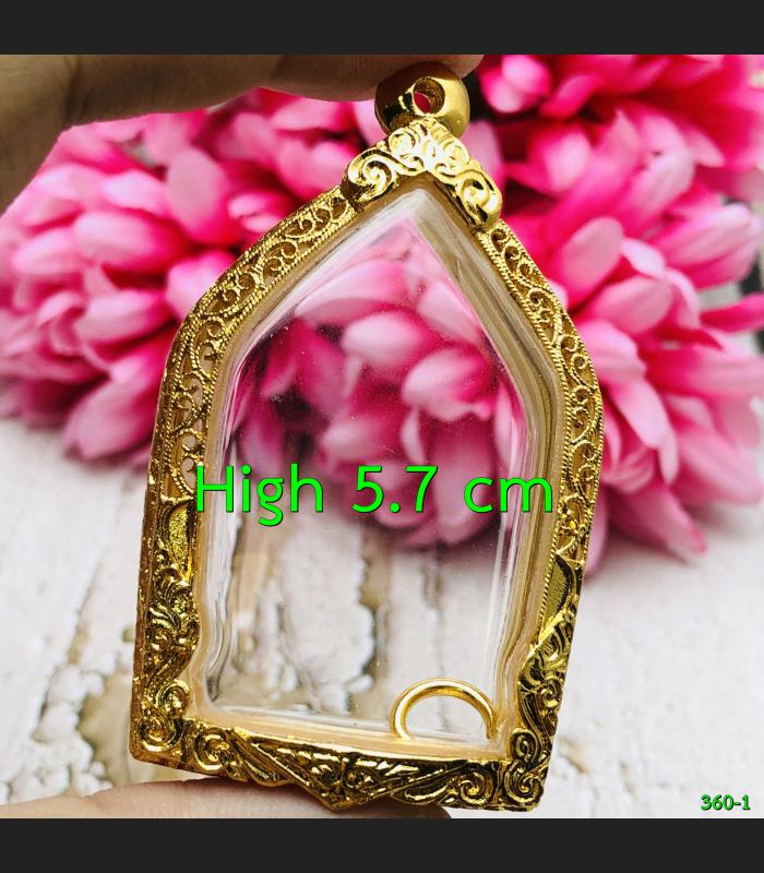 Large Empty Metal Frame Case Micron 24k Gold KhunPaen Big 6cm Thai Amulet #16034