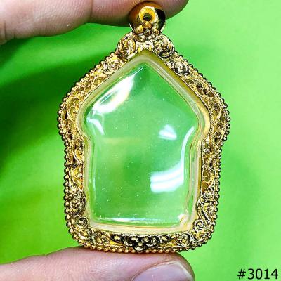 Empty Metal Stencil Frame Case Gold Micron 24k Khunpaen 4.5cm Thai Amulet #16035