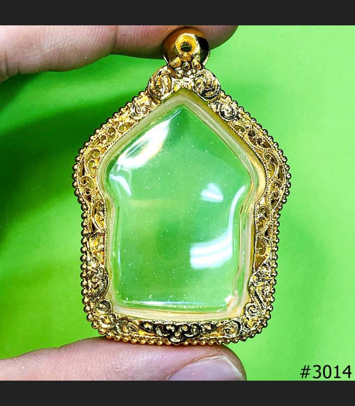 Empty Metal Stencil Frame Case Gold Micron 24k Khunpaen 4.5cm Thai Amulet #16035