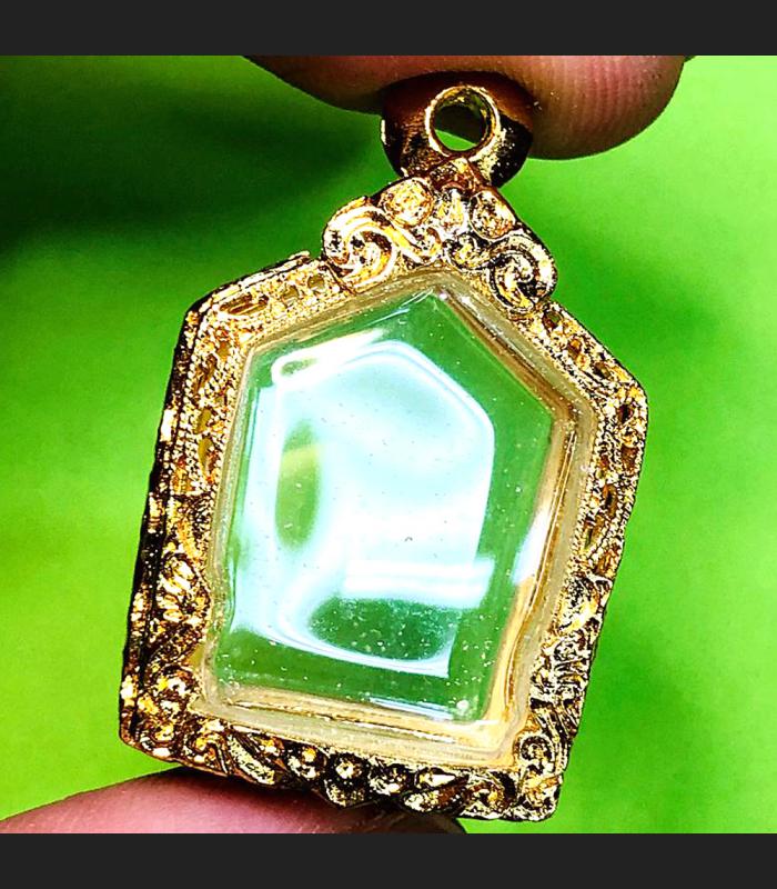 Empty Metal Stencil Frame Case Gold Micron 24k Khunpaen 2.5cm Thai Amulet #16036