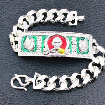 STAINLESS BRACELET MONEY RICH WEALTH THAI AMULET LP RUAY WATTAKO GREEN+RED
