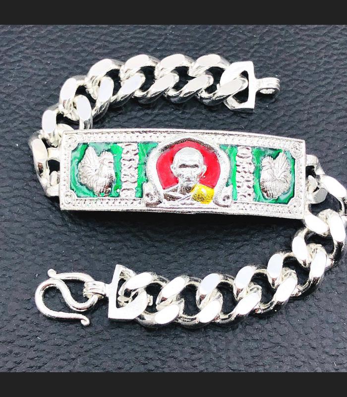 STAINLESS BRACELET MONEY RICH WEALTH THAI AMULET LP RUAY WATTAKO GREEN+RED