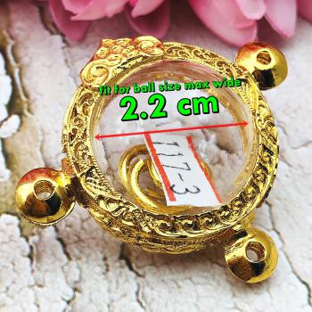 Empty Metal Frame Case Gold Micron 24k LukOm Ball 3hook 2.2cm Thai Amulet #16097