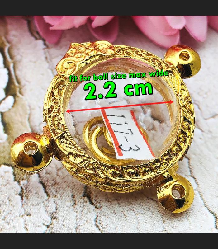 Empty Metal Frame Case Gold Micron 24k LukOm Ball 3hook 2.2cm Thai Amulet #16097