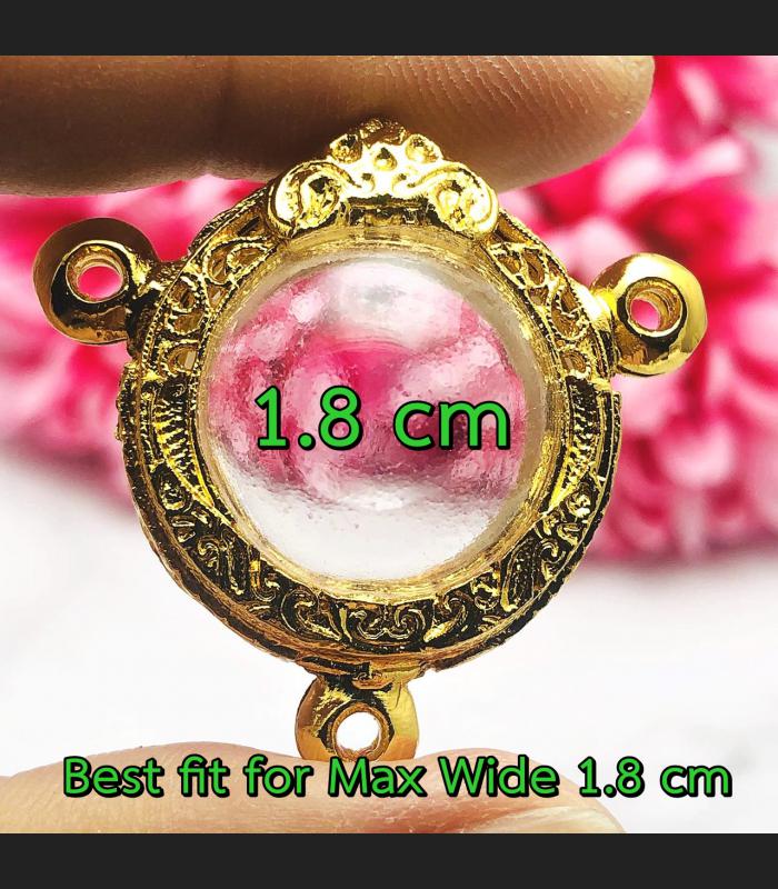 Empty Metal Frame Case Thai Amulet Gold Micron 24k Luk-om Ball 3hook 1.8cm 16098