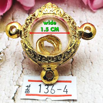 Empty Metal Frame Case Gold Micron 24k LukOm Ball 3hook 1.5cm Thai Amulet #16099