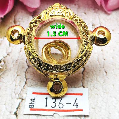 Empty Metal Frame Case Gold Micron 24k LukOm Ball 3hook 1.5cm Thai Amulet #16099
