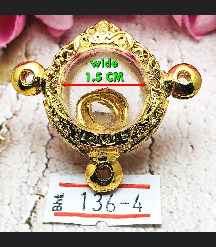Empty Metal Frame Case Gold Micron 24k LukOm Ball 3hook 1.5cm Thai Amulet #16099