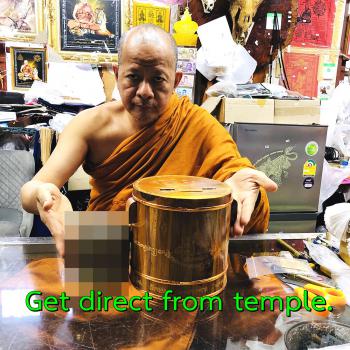 Large Wooden Box Money Pot Cash Rich Fortune Lp Pern Be2550 Thai Amulet #16113