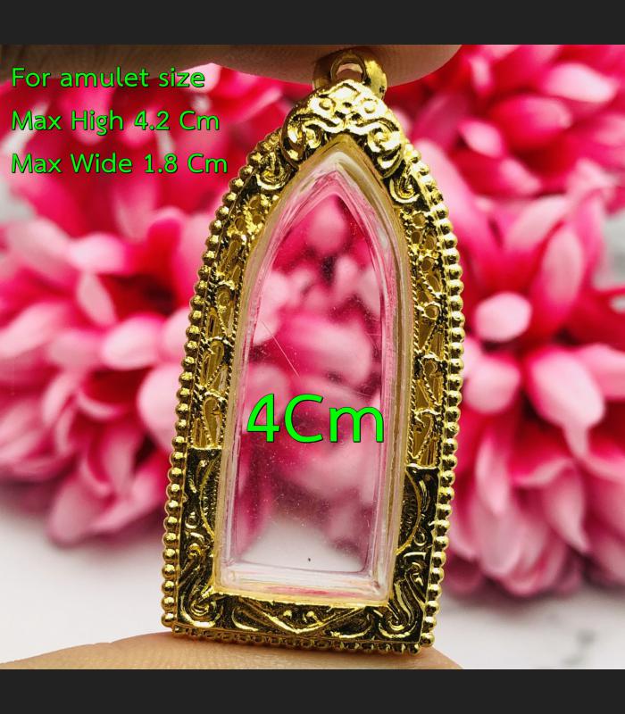 EMPTY METAL STENCIL FRAME CASE THAI AMULET GOLD MICRON 24K STANDING 4CM