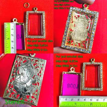 Empty Stencil Gold Micron Frame Case Diamond Square Somdej 4cm Thai Amulet 16129