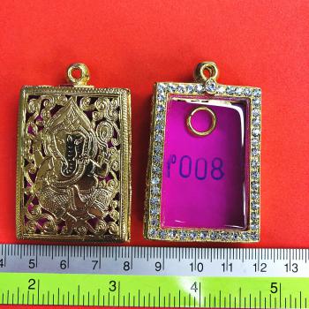 Empty Stencil Gold Micron Frame Case Diamond Square Somdej 4cm Thai Amulet 16129