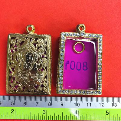 Empty Stencil Gold Micron Frame Case Diamond Square Somdej 4cm Thai Amulet 16129