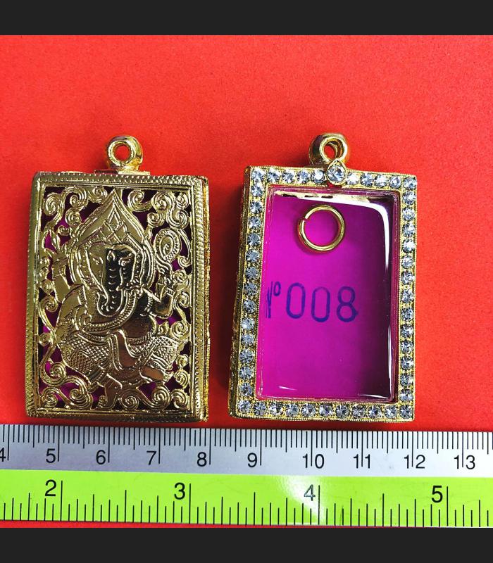 Empty Stencil Gold Micron Frame Case Diamond Square Somdej 4cm Thai Amulet 16129