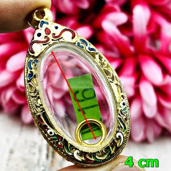 Frame Case Empty Stencil Metal Oval Gold 24k Micron Color 4cm Thai Amulet #16171