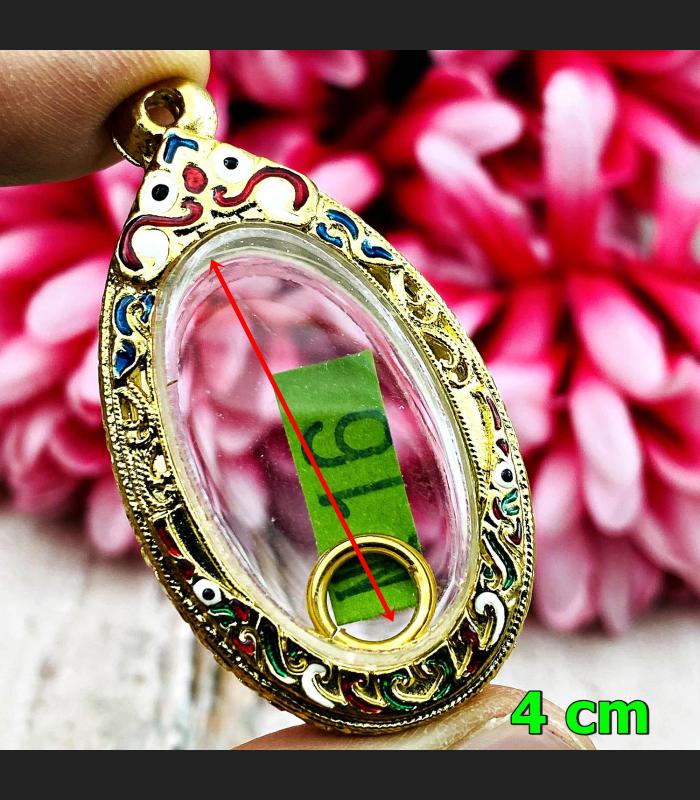 Frame Case Empty Stencil Metal Oval Gold 24k Micron Color 4cm Thai Amulet #16171