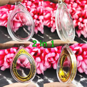 BLANK EMPTY ACRYLIC FRAME CASE THAI AMULET 2IN1 LIMPID+GOLD OVAL MEDAL 4CM