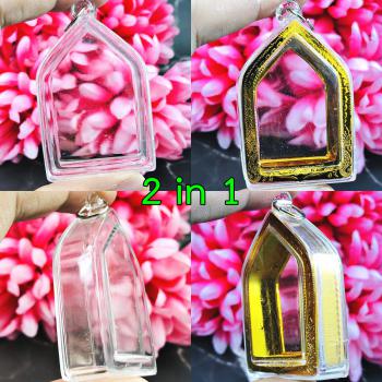 BLANK EMPTY ACRYLIC FRAME CASE THAI AMULET 2IN1 LIMPID+GOLD PENTAGON KHUNPAEN 4CM
