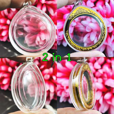 BLANK EMPTY ACRYLIC FRAME CASE THAI AMULET 2IN1 LIMPID+GOLD ROUND 3.5CM