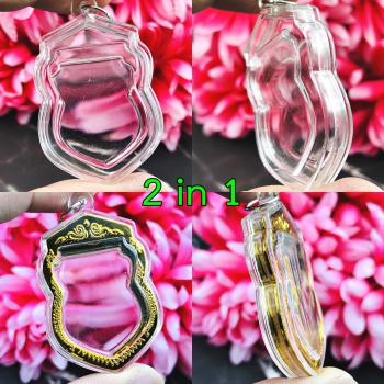 BLANK EMPTY ACRYLIC FRAME CASE THAI AMULET 2IN1 LIMPID+GOLD SEMA 4CM