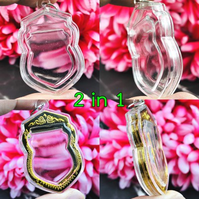 BLANK EMPTY ACRYLIC FRAME CASE THAI AMULET 2IN1 LIMPID+GOLD SEMA 4CM