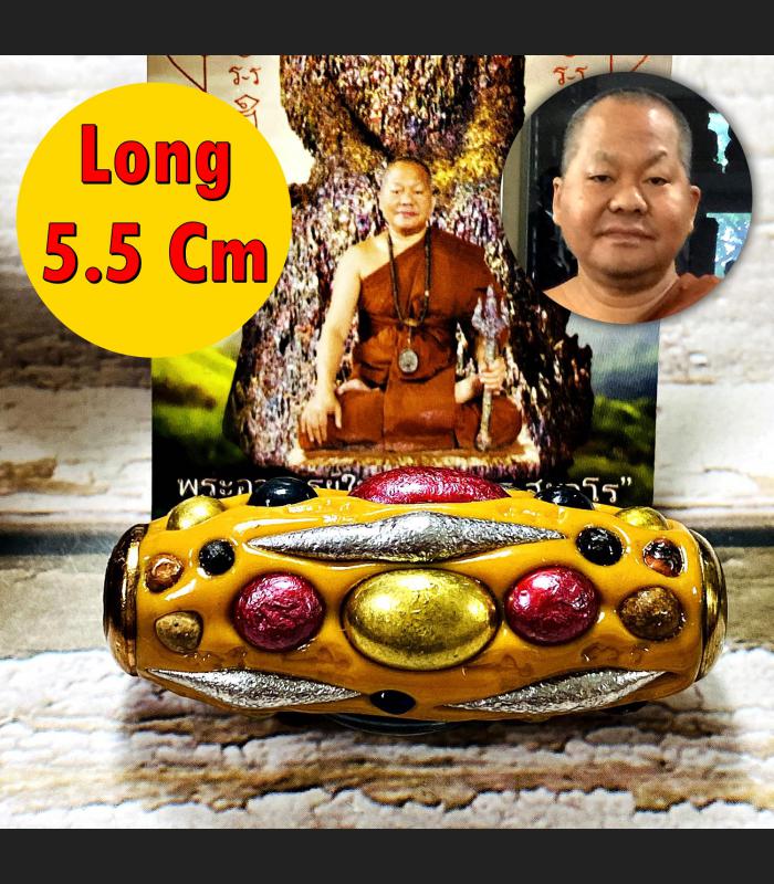 Takrut Leklai Magic Mix 59Kind Somporn Protect Life Yellow 5cm Thai Amulet 16196