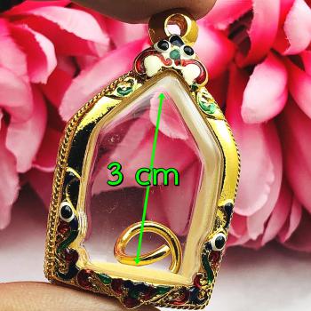 Empty Frame Case Micron Gold Plated Shiny Khunpaen Colored 3cm Thai Amulet 16207