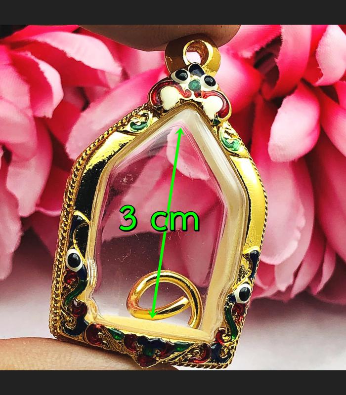 Empty Frame Case Micron Gold Plated Shiny Khunpaen Colored 3cm Thai Amulet 16207