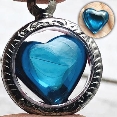 Leklai Naga Eye Pendant Stone Heart Gambling Rich Lucky Blue Thai Amulet #16211