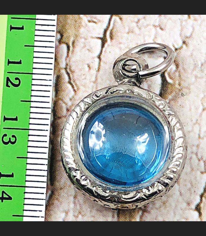 Naga Eye Leklai Crystal Healing Lucky Magic Stone Bottons Blue Thai Amulet 16214