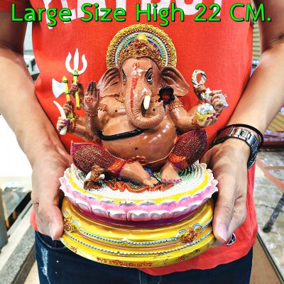 LARGE BRONZE STATUE GENESHA ELEPHANT GOD SUCCESSFUL AMULET THAI RICHLY LP KEY WAT SRILAMYOG 8 ARMS PAINT EDITION BE2555