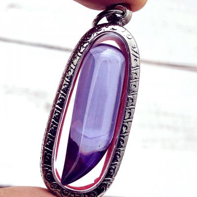 Leklai Claw Naga Eye Wealth Stone Fang Crystal Somporn Purple Thai Amulet #16217