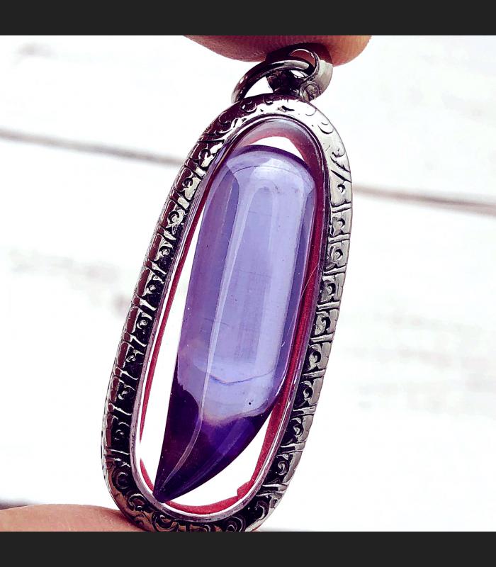 Leklai Kraw Naga Eye Wealth Stone Fang Crystal Somporn Purple Thai Amulet #16217