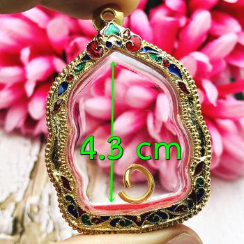 EMPTY STENCIL METAL FRAME CASE THAI AMULET GOLD 24K MICRON COLORED 4.2CM