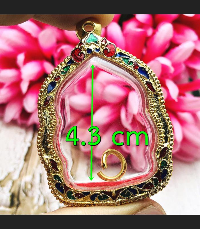 EMPTY STENCIL METAL FRAME CASE THAI AMULET GOLD 24K MICRON COLORED 4.2CM