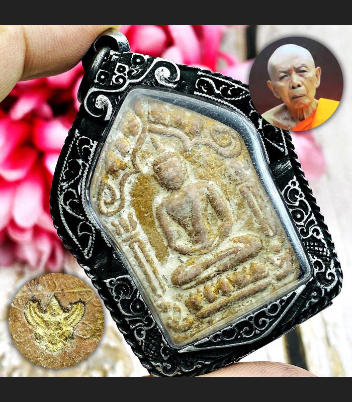 Stencil Silver Pendant Khunpaen Ash Money Garuda Tim Lahanrai Thai Amulet #16300